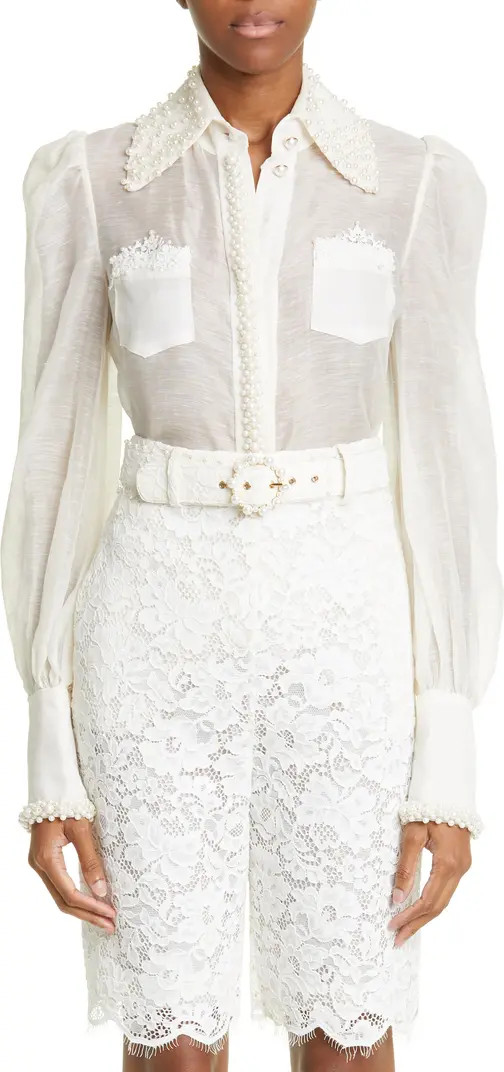 High Tide Semisheer Linen & Silk Button-Up Shirt | Nordstrom