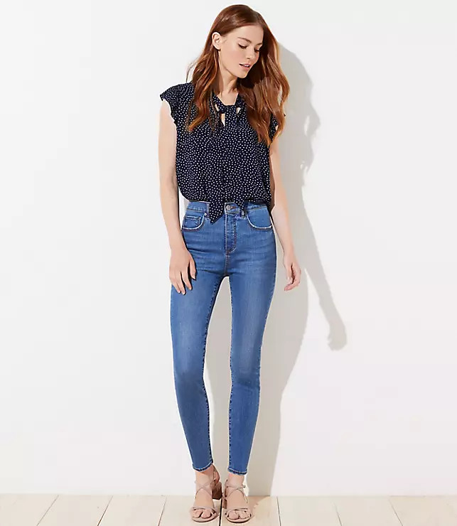 High Rise Slim Pocket Skinny Jeans in Original Mid Indigo Wash | LOFT