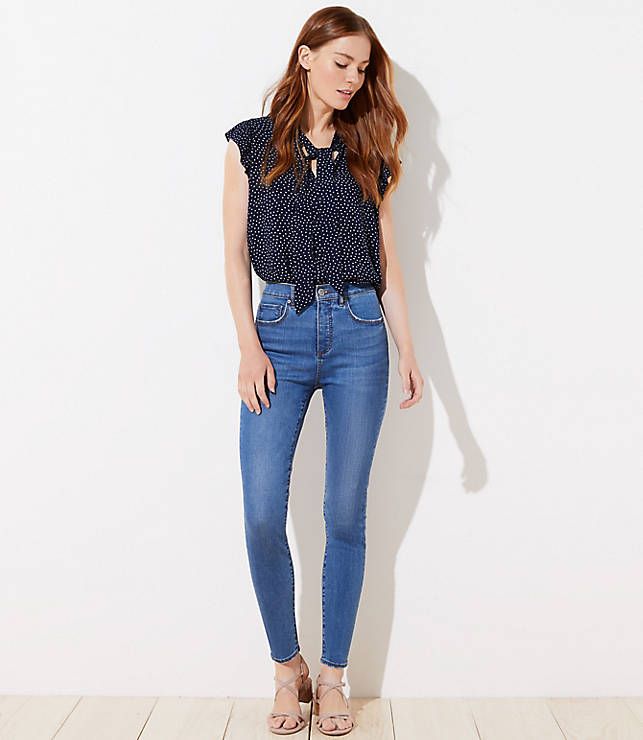 High Rise Slim Pocket Skinny Jeans in Original Mid Indigo Wash | LOFT