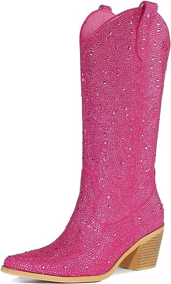 Lumeheel Rhinestone Cowboy Boots for Women - Sparkly Cowgirl Boots Wide Calf Glitter Bling Women'... | Amazon (US)