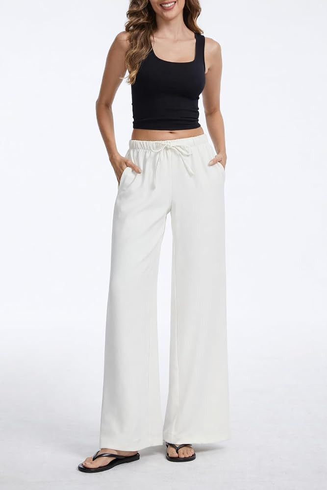 AnotherChill Women's High Waisted Wide Leg Crepe Pants Pull On Wrinkle Free Trousers with Pockets... | Amazon (US)