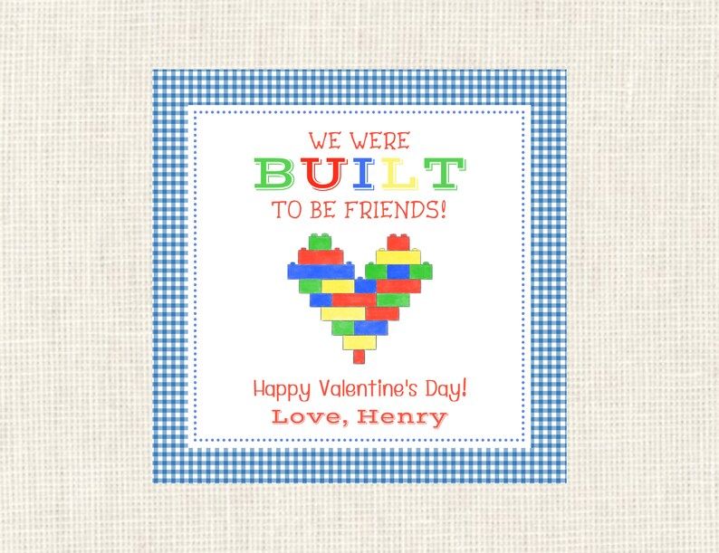 Valentine Class Tags or Stickers Building blocks Valentine, Watercolor, Printed / Set of 25 | Etsy (US)