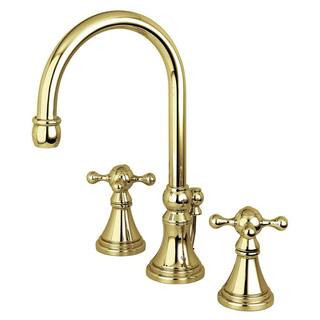 Governor 2-Handle 8 in. Widespread Bathroom Faucets with Brass Pop-Up in Polished Brass | The Home Depot