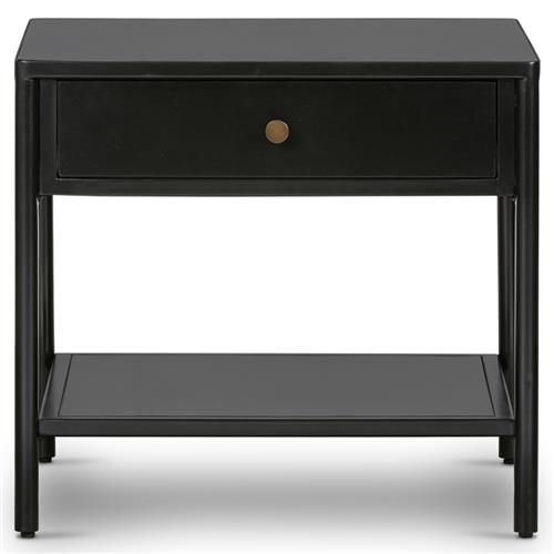 Sutton Industrial Loft Black Iron Bronze Hardware 1 Drawer End Table | Kathy Kuo Home