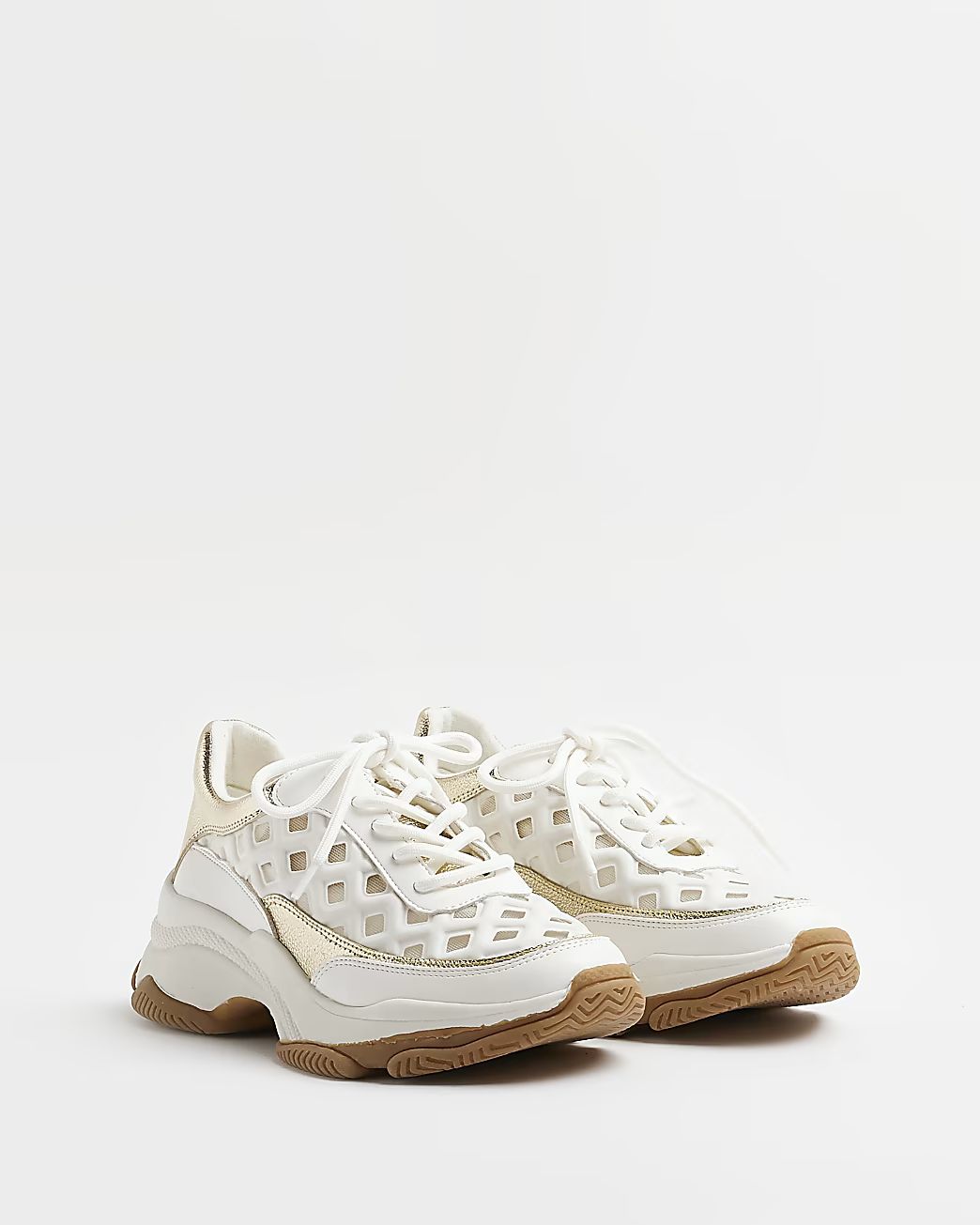 White cut out chunky trainers | River Island (US)