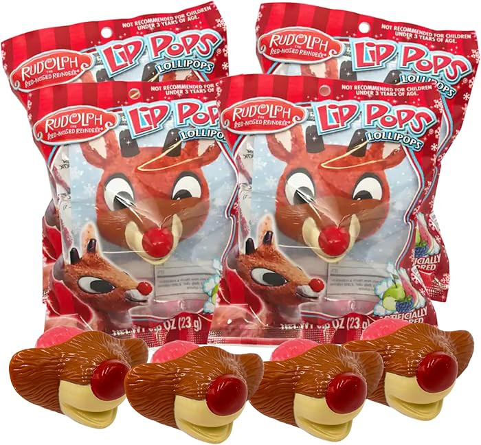 Needzo Rudolph Red-Nosed Reindeer Inspired Lip Pops, Christmas Candy Lollipops, Stocking Stuffers... | Amazon (US)