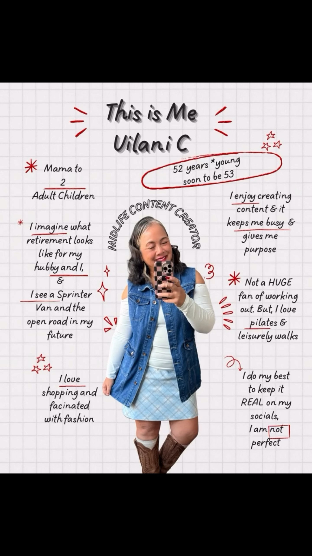 Let me reintroduce myself!

Mama. Creator. Dreamer.
Fashion lover. Real-life sharer.
52 years young and living with intention.

I’m here to keep it honest,
create with purpose,
and find joy in this chapter.

If you’re navigating midlife too—
I see you 🤍

✨ Welcome to my 2026 era.

#ThisIsMe #ChicAndModernLife #Over50Style #AgingWithGrace #MidlifeContentCreator #LifeAfter50 #ThisIs52

#LTKootd #LTKMidsize #LTKmomlife