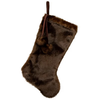 Northlight Mink Faux Fur Christmas Stocking with Pom Poms - 20.5" - Brown | Target