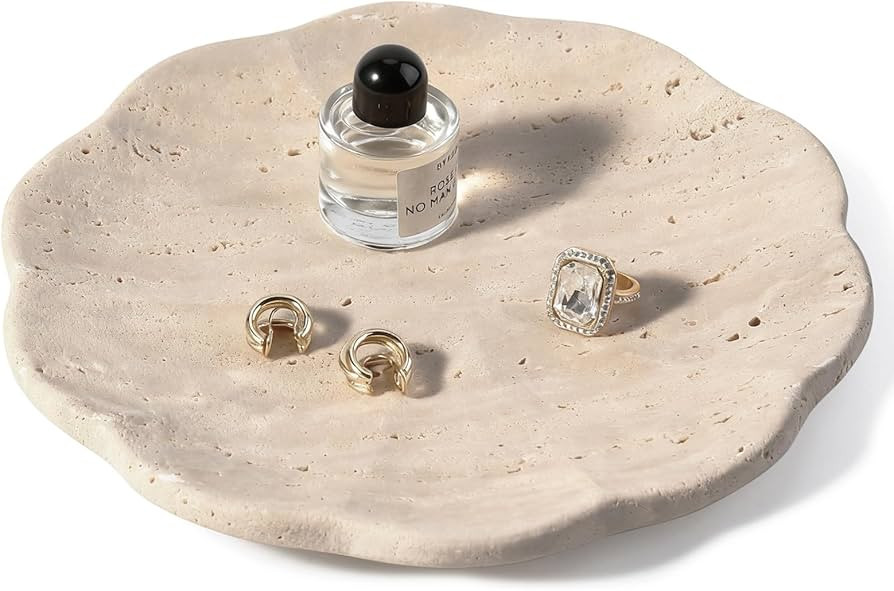 Koville Travertine Tray, 8" Round Marble Vanity Tray for Jewelry Trinket Perfume, Natural Stone T... | Amazon (US)