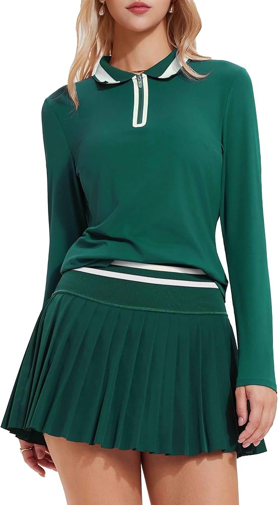 Tennis Skirt Sets for Women Zipper Color Block High Waisted Golf Polo Two Piece Skirt Set Women 2... | Amazon (US)