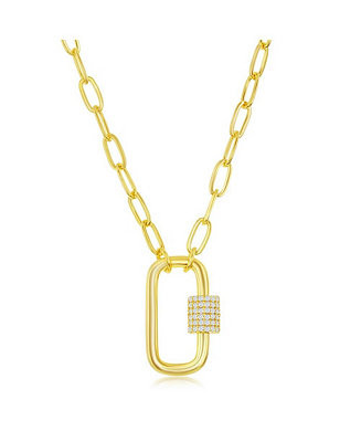 Sterling Silver or Gold Plated Over Sterling Silver CZ Oval Carabiner Paperclip Necklace | Macy's