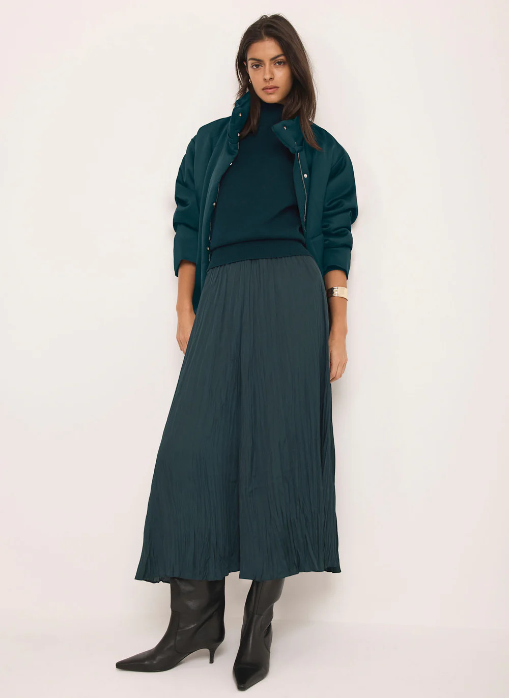 Teal Crinkle Maxi Skirt | Mint Velvet