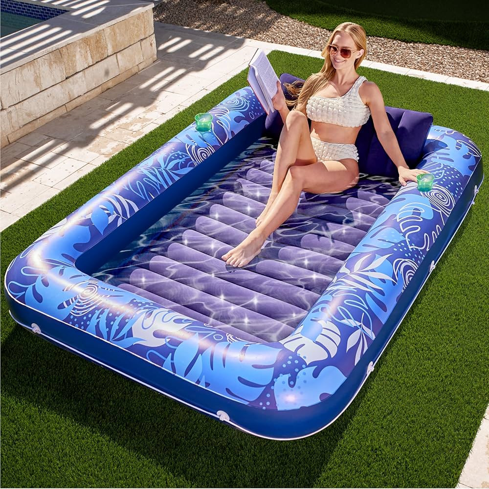 SLOOSH Inflatable Tanning Pool Lounger Float, 85" x 57" Extra Large Pool Floats Adult with Pillow... | Amazon (US)
