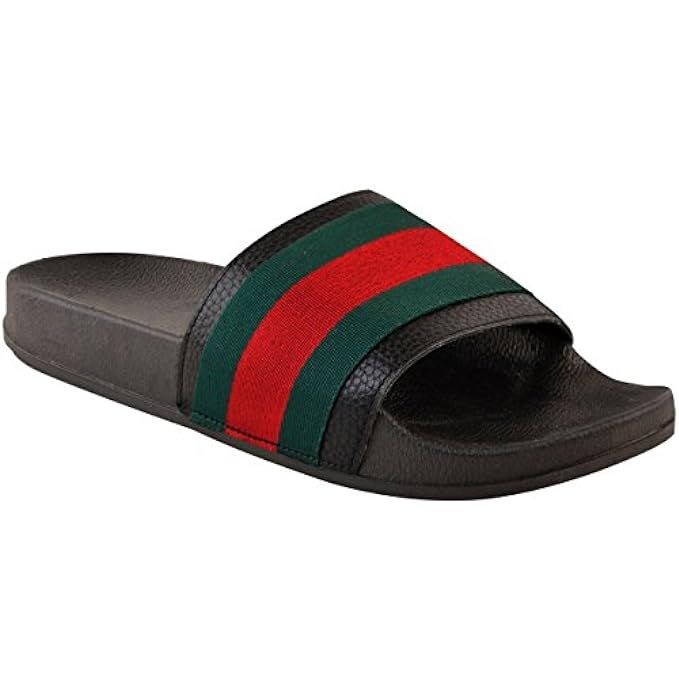 Fashion Thirsty Womens Flat Striped Sliders Summer Sandals Slides Mules Slider Slippers Size | Amazon (US)