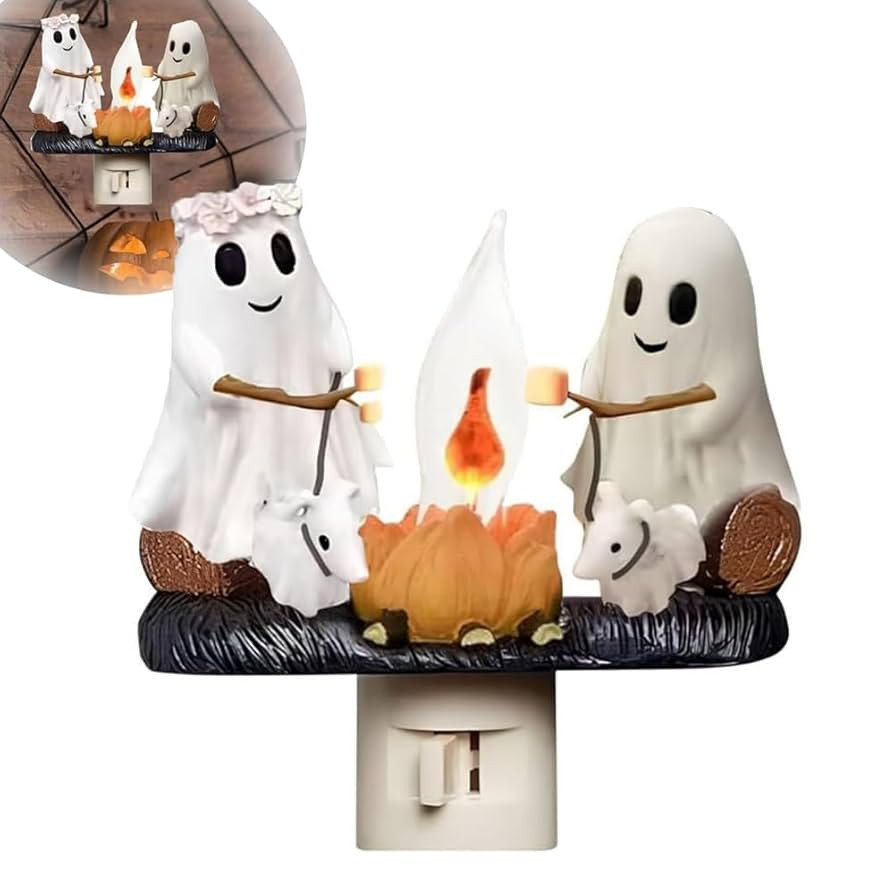 Halloween Ghost Campfire Flickering Night Light - 3D Electric Faux Flame Decor with 2 Ghosts Roas... | Amazon (US)