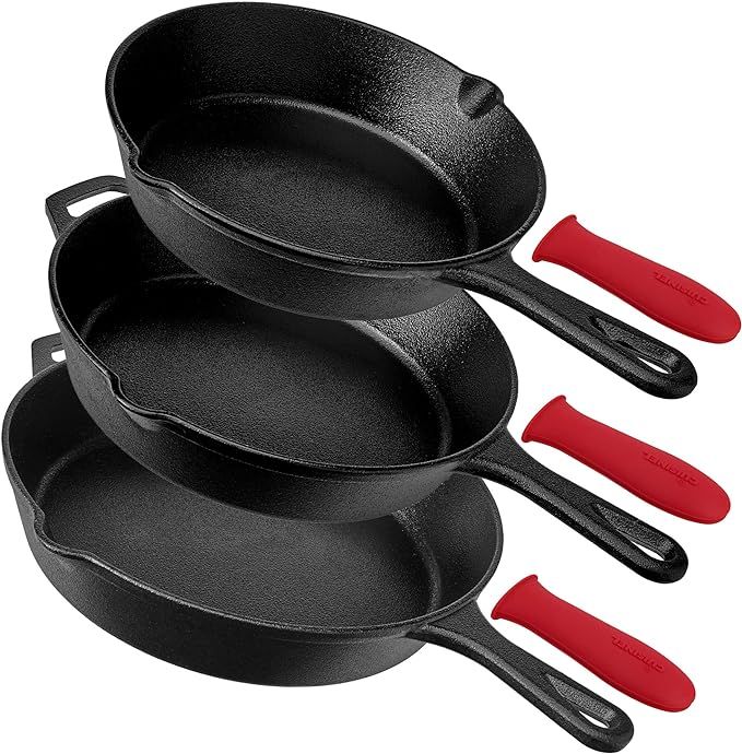 Pre-Seasoned Cast Iron Skillet 3-Piece Chef Set (8-Inch, 10-Inch, 12-Inch) Oven Safe Cookware - 3... | Amazon (US)