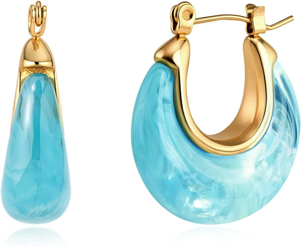 Resin Hoop Earrings for Women Gold Tone Chunky Oval Lightweight Retro Statement Earrings for Dail... | Amazon (US)
