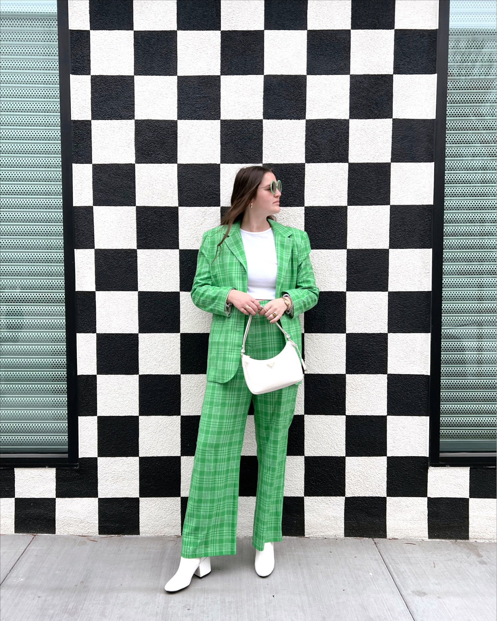 ASOS DESIGN Tall straight ankle suit pants in green check