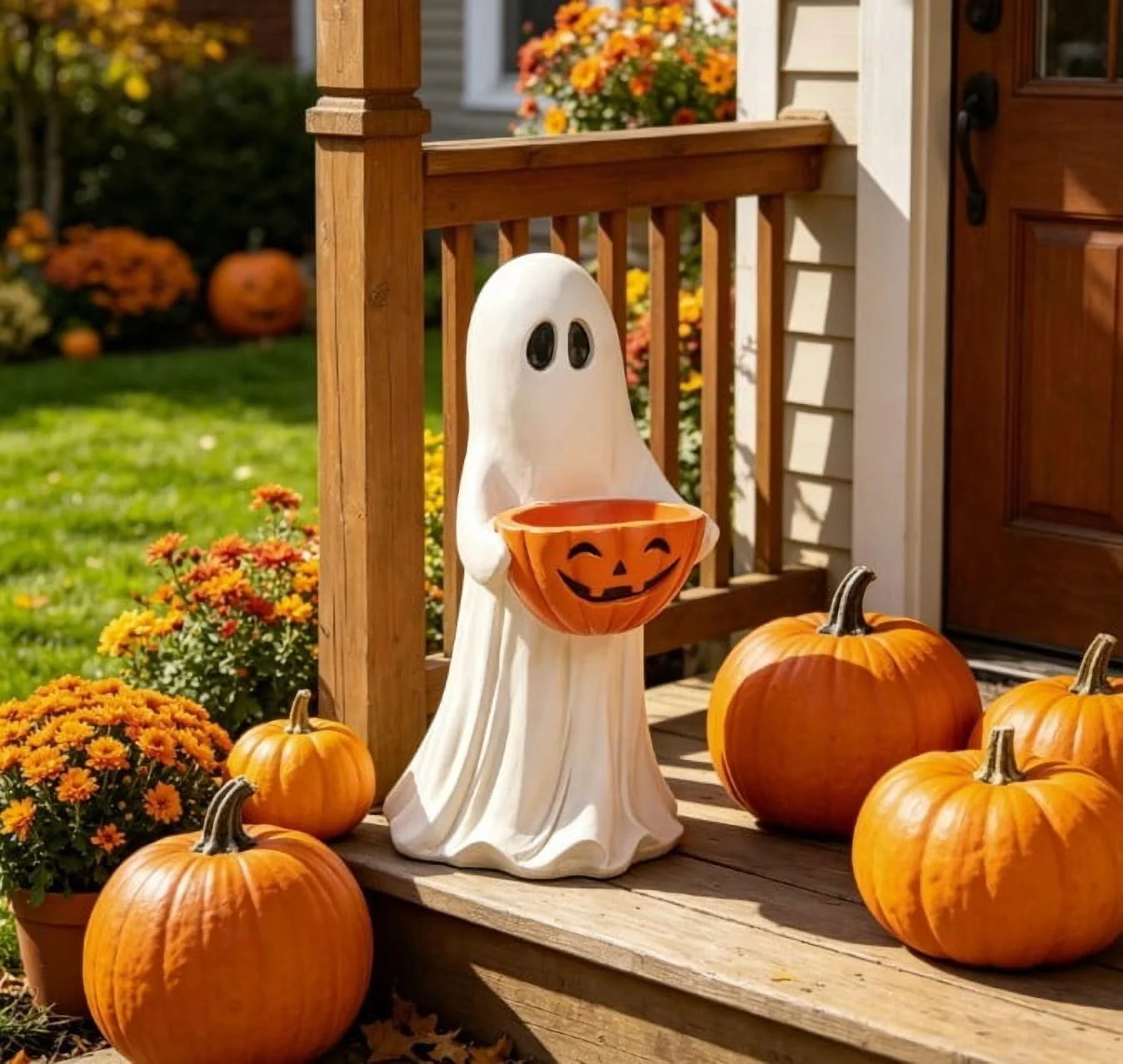 Gallickan 13.7-Inch Halloween Ghost Figurine with Pumpkin Candy Bowl, Outdoor Safe Statue for Fro... | Walmart (US)
