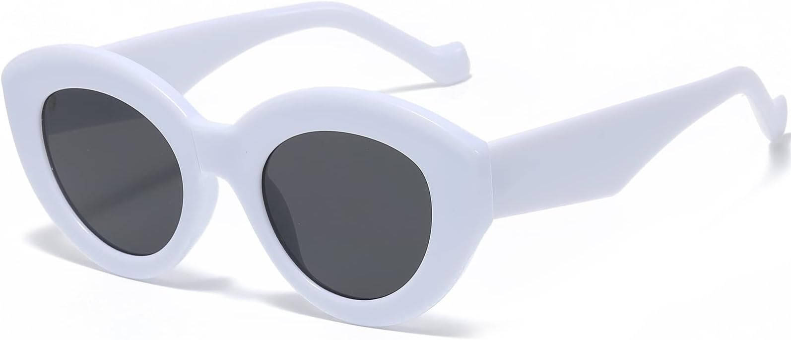 AIEYEZO Cat Eye Sunglasses for Women Men White Clout Goggles Retro Oval Round Cat Eye Thick Frame... | Amazon (US)