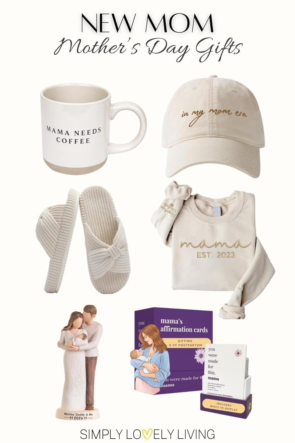 New Mom - Mother's Day gifts. Mama needs coffee mug. In My Mom Era cap. Comfy sandals. Mama sweater. Mom, dad and baby figurine. Affirmation cards for new moms. #LTKfinds #mothersday

#LTKMothersDay #LTKmomlife #LTKOver40
