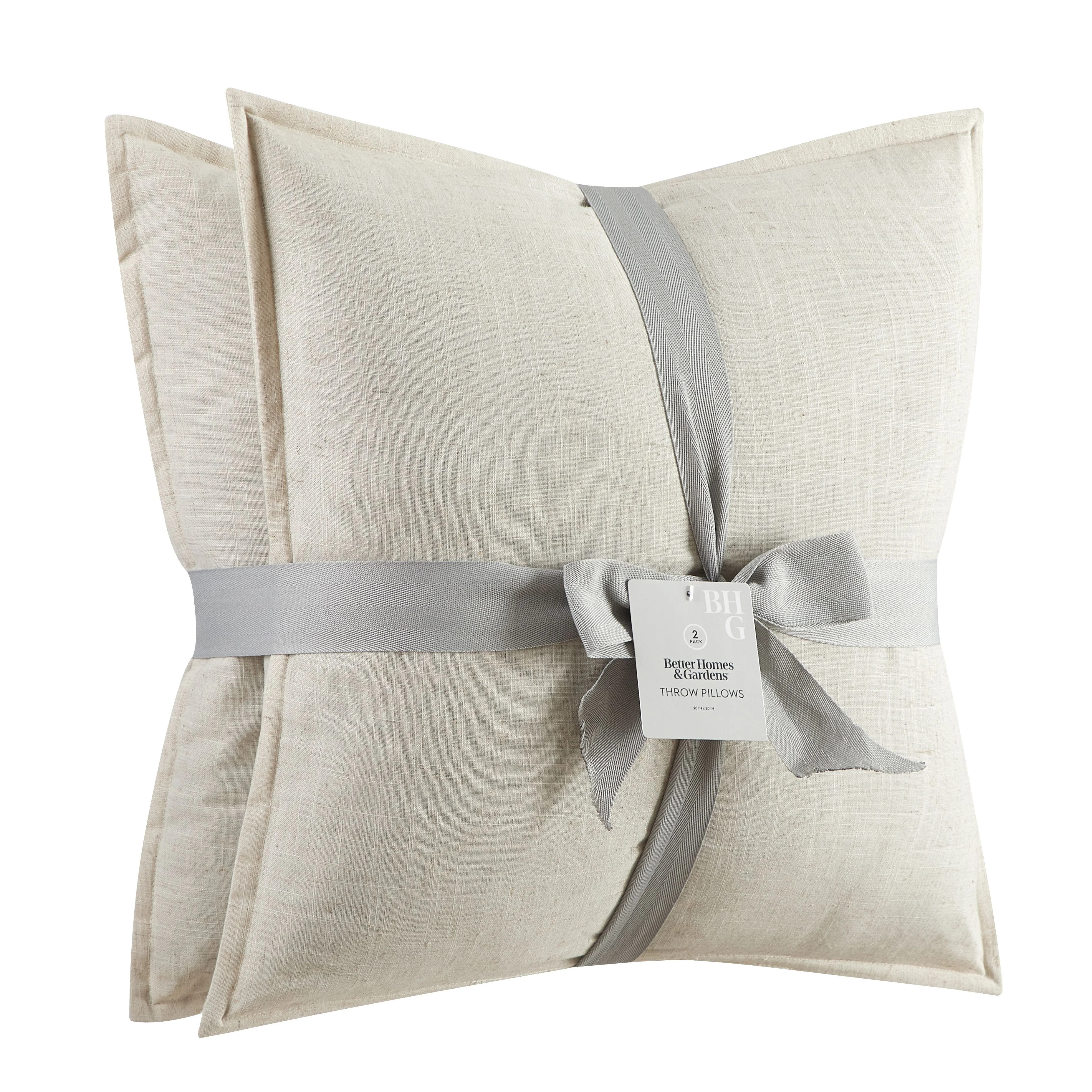 Better Homes & Gardens 20"x20" 2-Pack Linen Decorative Pillows, Papyrus Beige - Walmart.com | Walmart (US)
