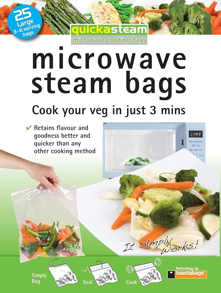 25-Pack Large Quickasteam Microwave Steam Cooking Bags for Faster, Healthier Vegetables | Amazon (US)