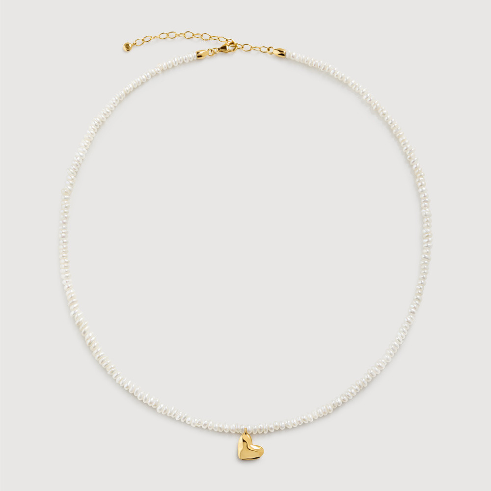 Gold Heart Mini Pearl Necklace Pearl | Monica Vinader (US)