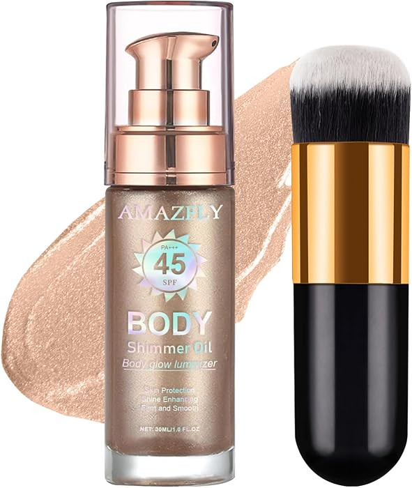 Shimmer Body Oil, SPF 45 Broad Spectrum, Sunscreen Face and Liquid Luminizer Waterproof Moisturiz... | Amazon (US)