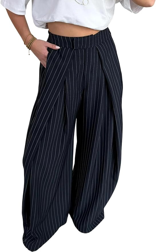 Famnbro Womens Wide Leg Dress Pants Pleated Front Casual Work Trousers | Suit Fabric,High Waisted... | Amazon (US)