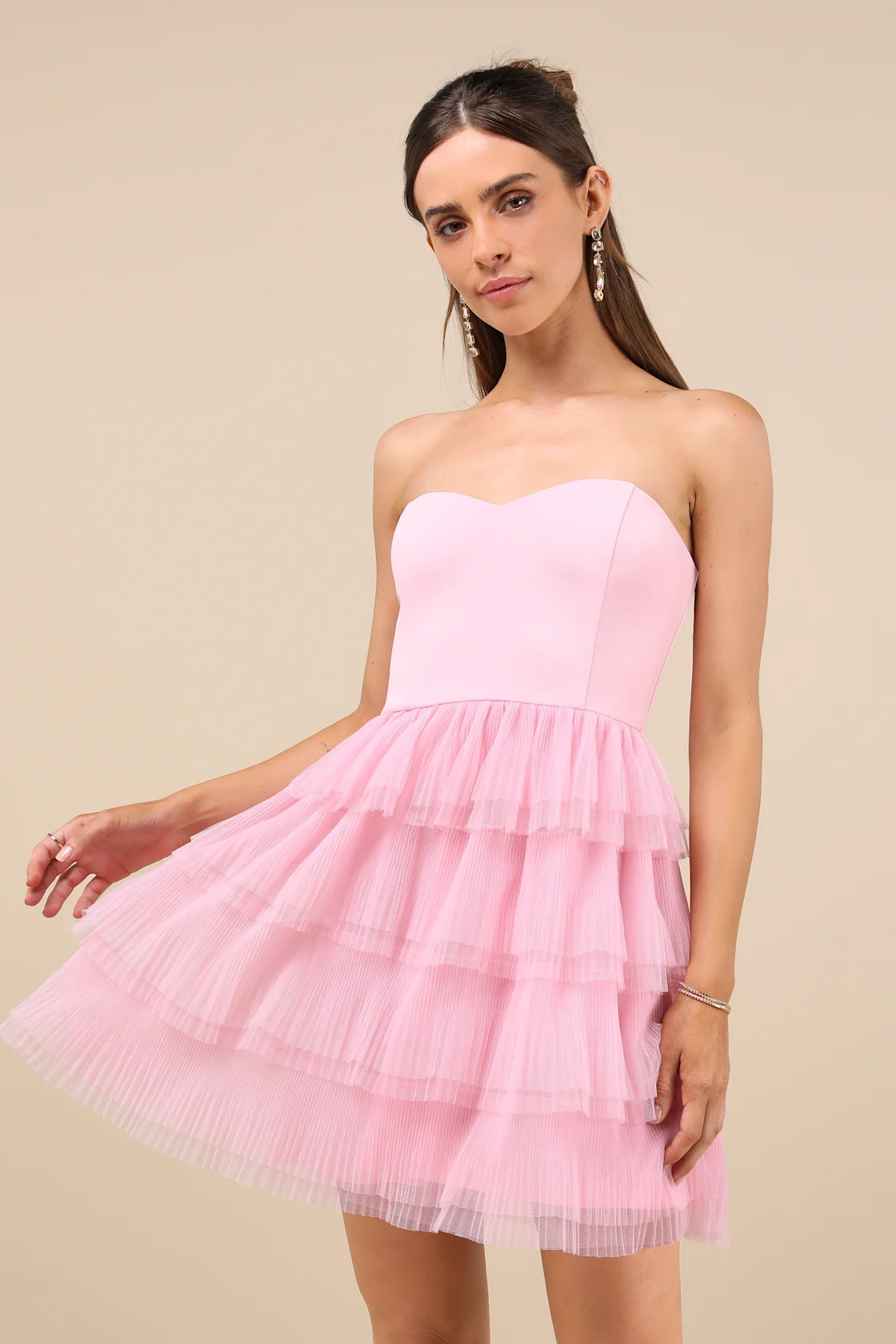 Fabulous Thoughts Light Pink Tulle Strapless Tiered Mini Dress | Lulus