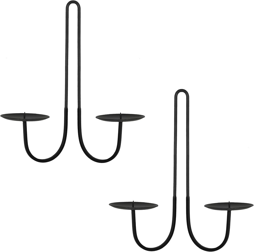 Double Armed Iron Candle Holders Metal Wall Candle Sconce Holder Set of 2 Black Modern Wall Candl... | Amazon (US)