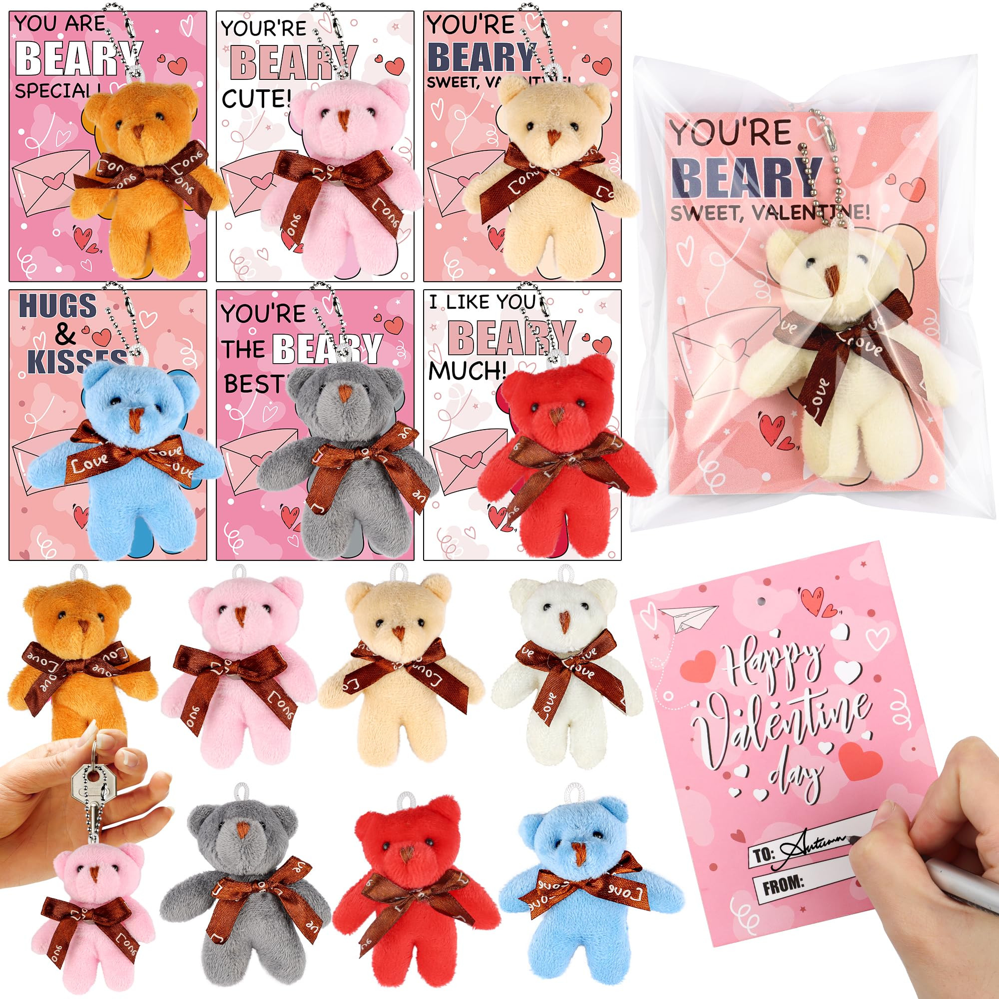 28 Pack Valentines Day Gifts for Kids Classroom Valentines Cards for Kids School Mini Bear Plush ... | Amazon (US)