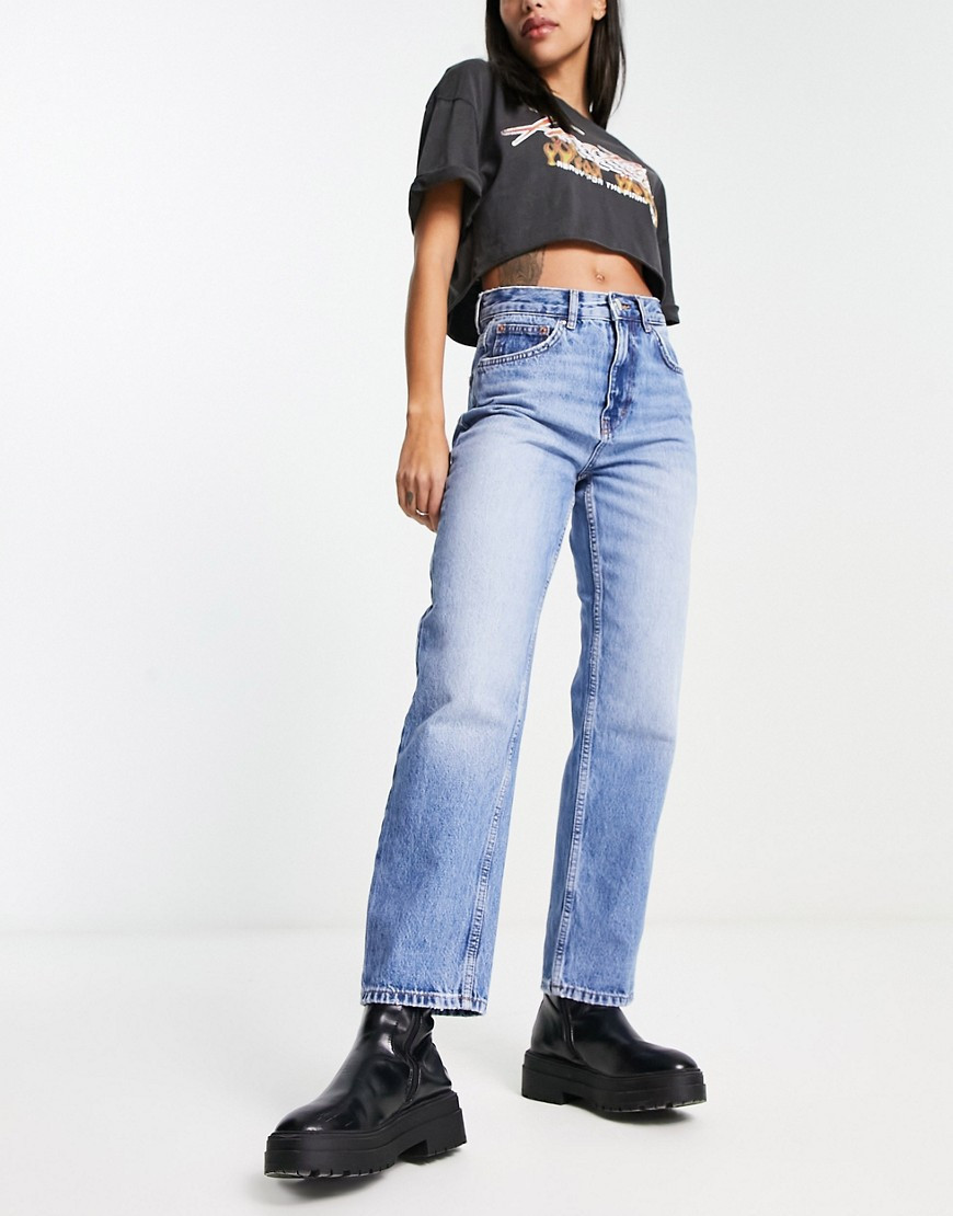 Only Robyn high waisted straight leg jeans in mid blue | ASOS (Global)