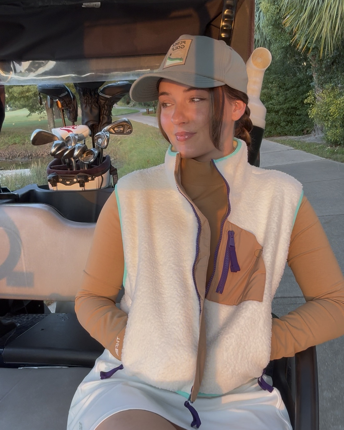 Cozy, transitional fall golf outfit with versatile free people vest 🫶🏻 

#LTKStyleTip #LTKSeasonal #LTKActive