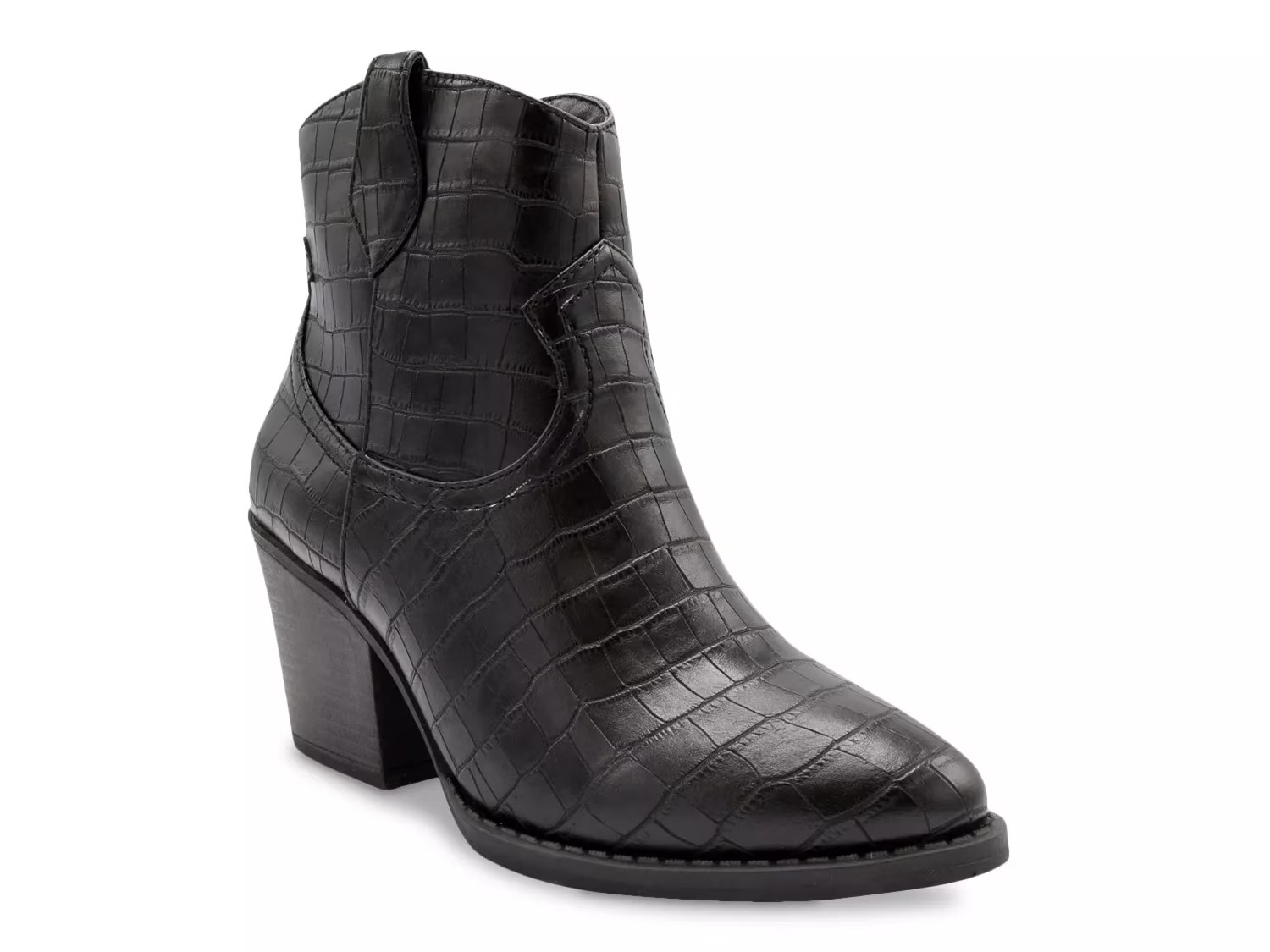 Sugar Tarah Western Bootie - Women's - Black Croc Print - Block Bootie Western | DSW