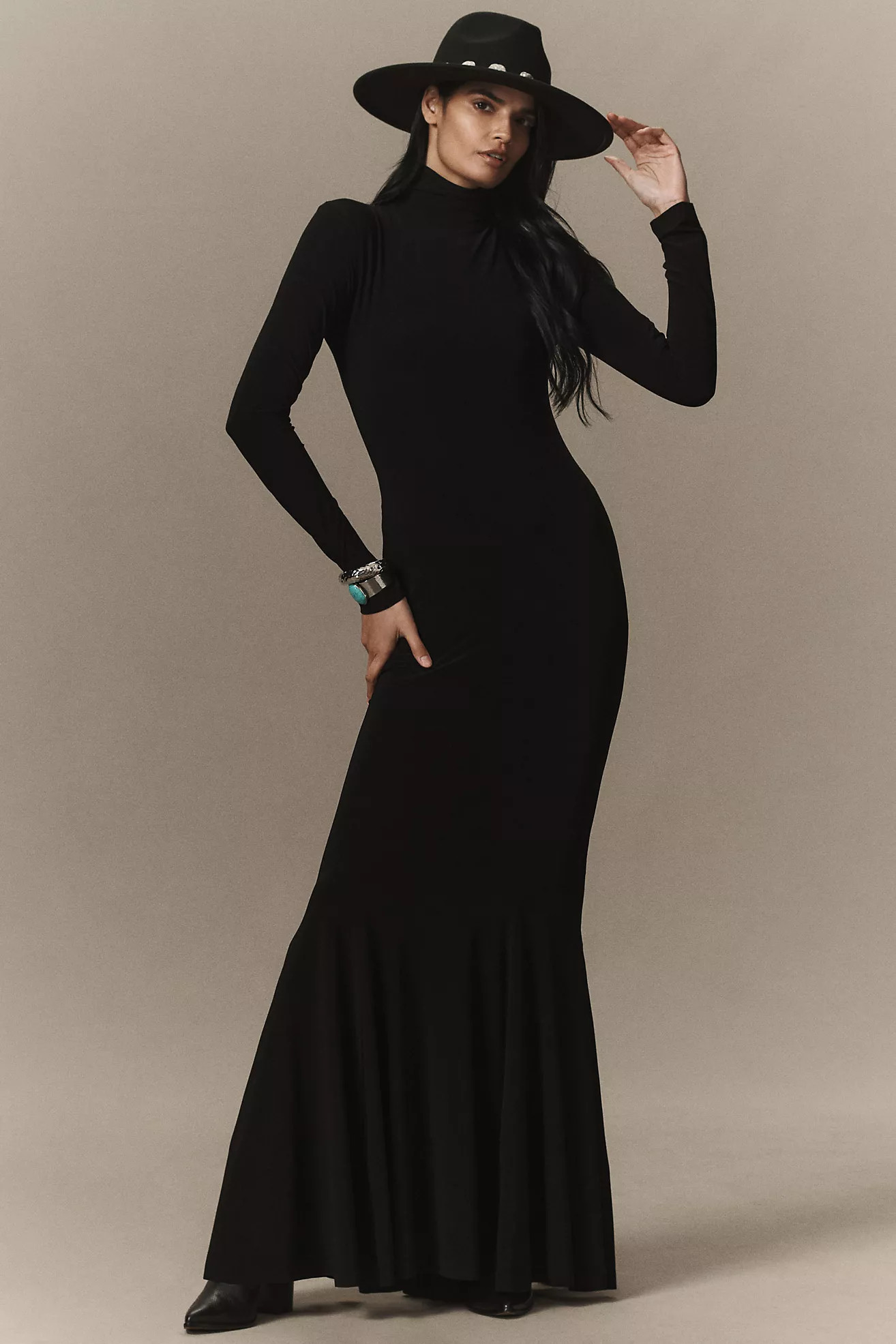 Norma Kamali Turtleneck Long-Sleeve Open-Back Fishtail Gown | Anthropologie (US)