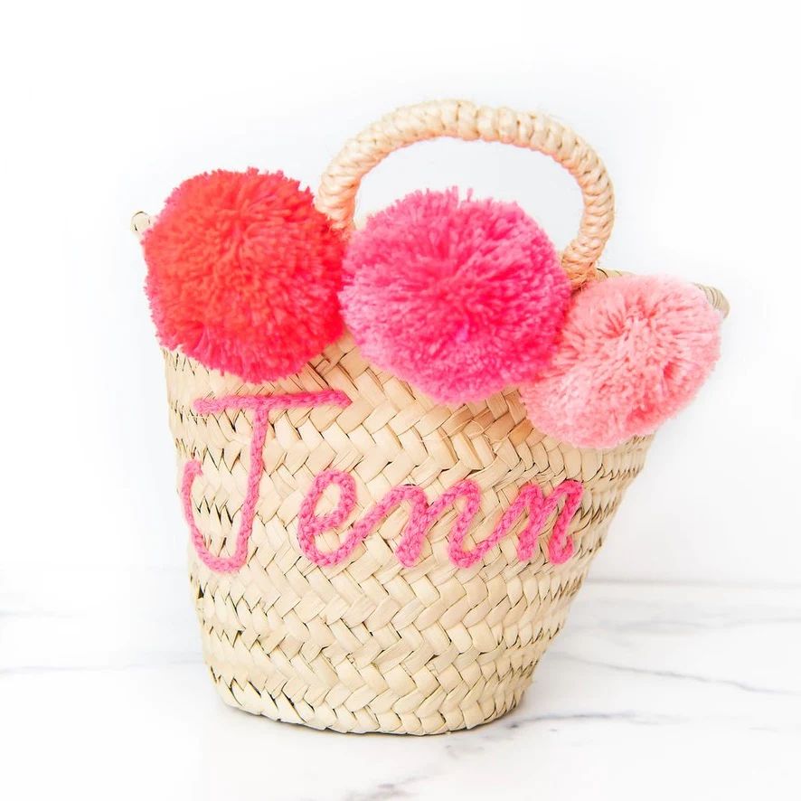 Personalized Pink Pom Pom Tote | Golden Thread