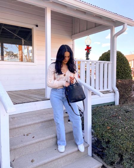 Get 15% off SHEIN with code Q3YGJESS ✨ abercrombie jeans, relaxed jeans, light wash jeans, cardigan top, white sneakers, casual outfit, everyday style 

#LTKunder50 #LTKsalealert #LTKstyletip