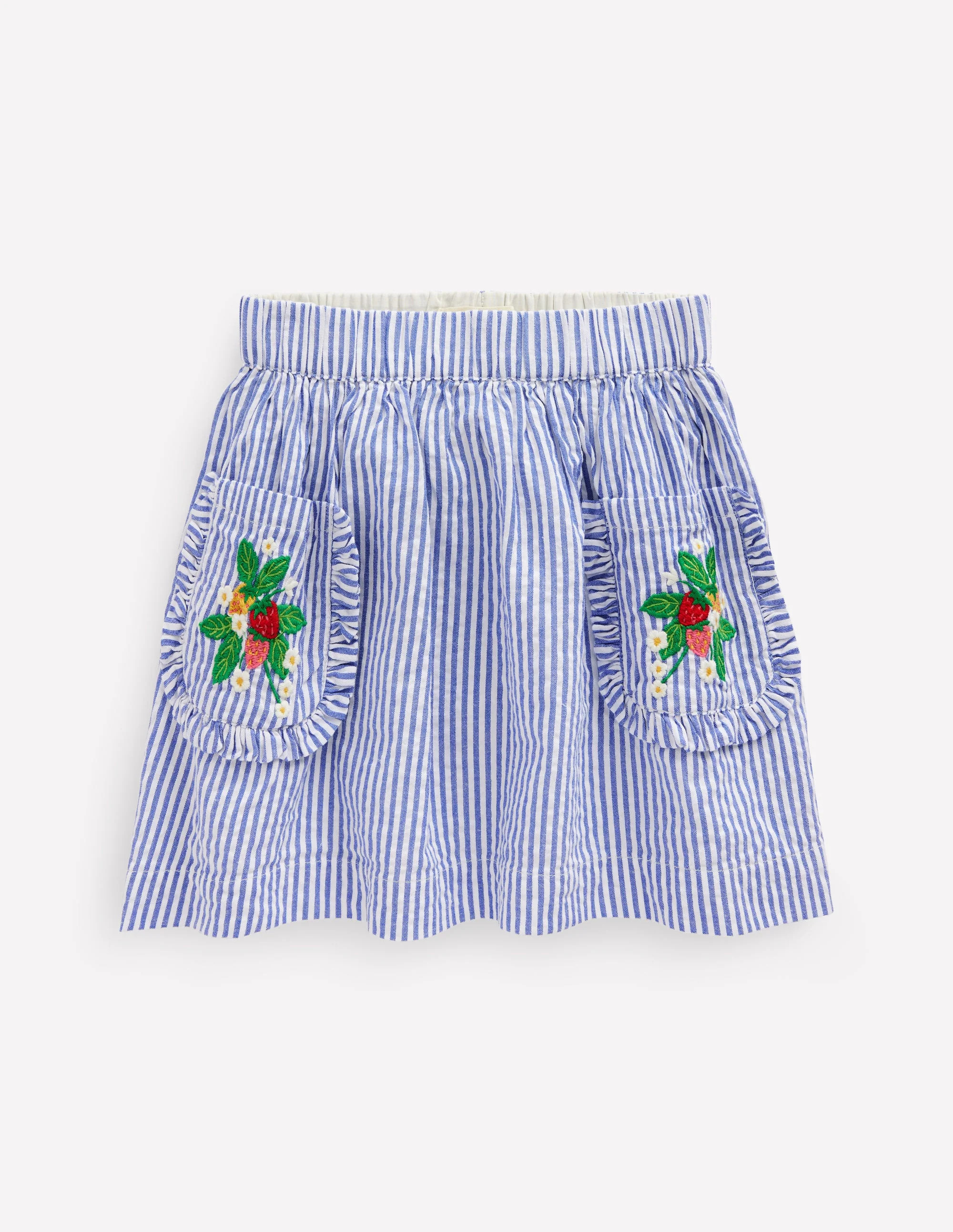 Applique Pocket Skirt-Blue Ticking Floral Stripe | Boden (US)
