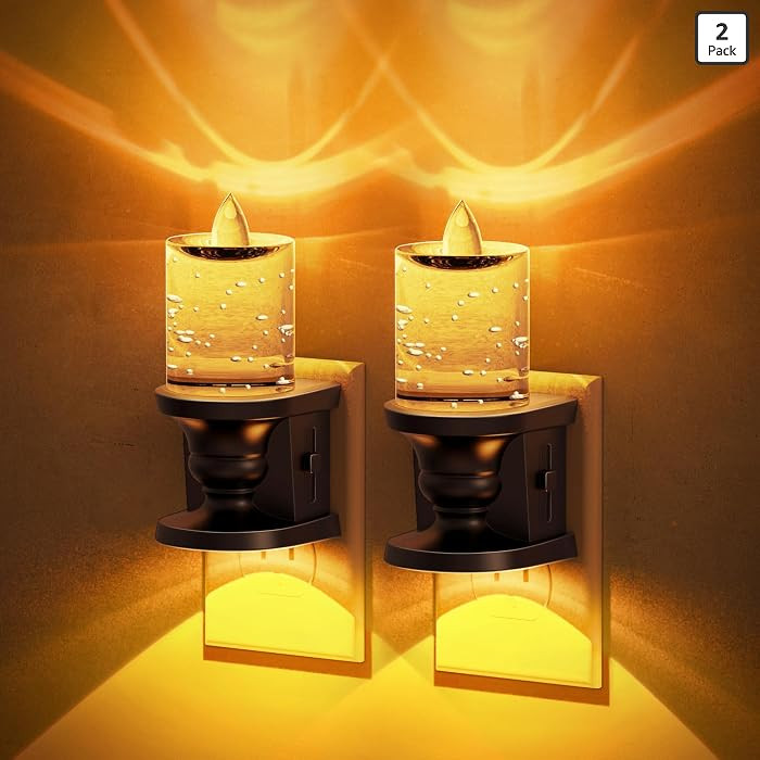 JandCase Night Light, Candle Amber Night Lights Plug into Wall 2 Pack, Flameless Flickering Candl... | Amazon (US)