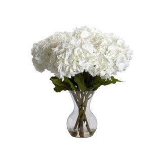 Nearly Natural Home Seasonal Decorative Large Hydrangea with Vase Silk Flower Arrangement, White ... | Michaels Stores