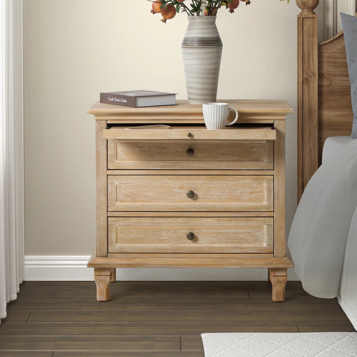 Lark Manor™ Arthelia Traditional 3-Drawers Nightstand with Built-in Charging Station and Pull-o... | Wayfair North America