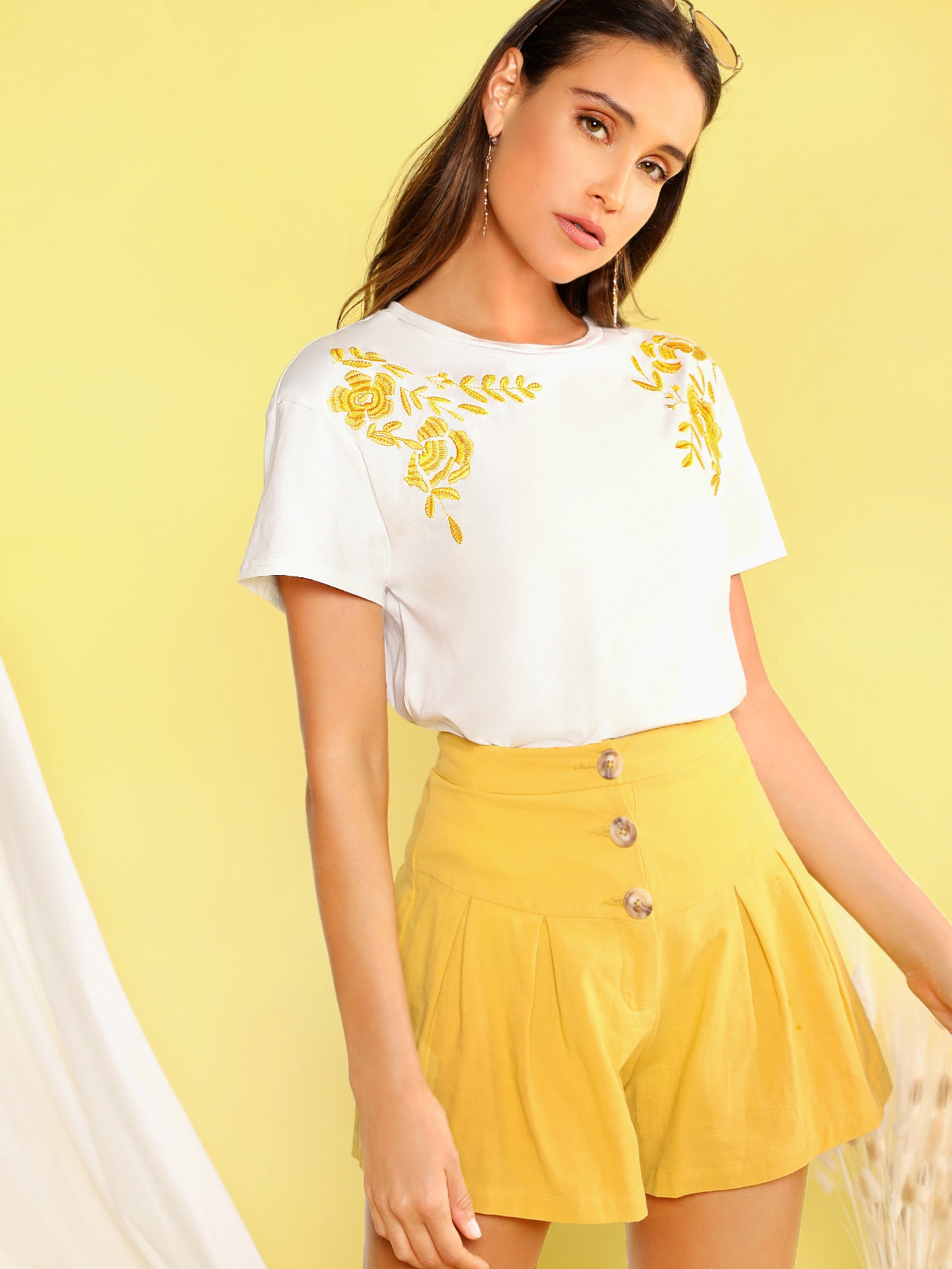 SHEIN Floral Embroidered Detail Tee | SHEIN