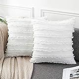 AmHoo Pack of 2 Cotton Linen Tassel Throw Pillow Covers Boho Home Decorative Square Pillowcases Soft | Amazon (US)