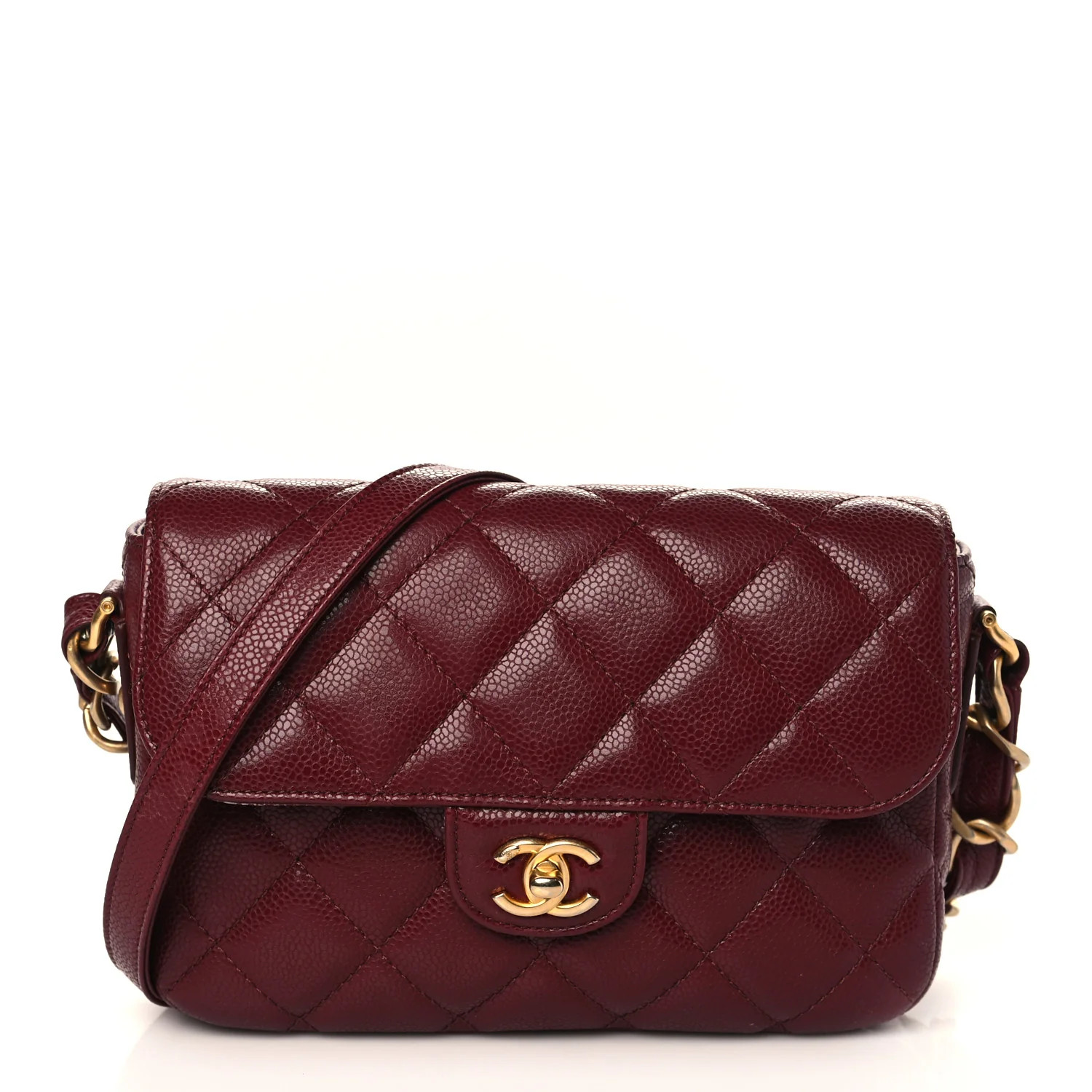 Caviar Quilted Small Messenger Flap Burgundy | FASHIONPHILE (US)