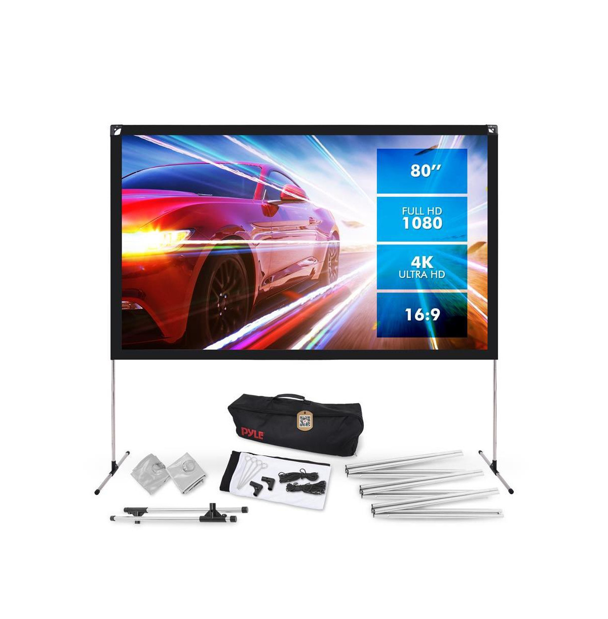 Pyle 80" Portable Outdoor Projection Screen â Lightweight Frame Stand, Hd 16:9 Display - White | Macy's