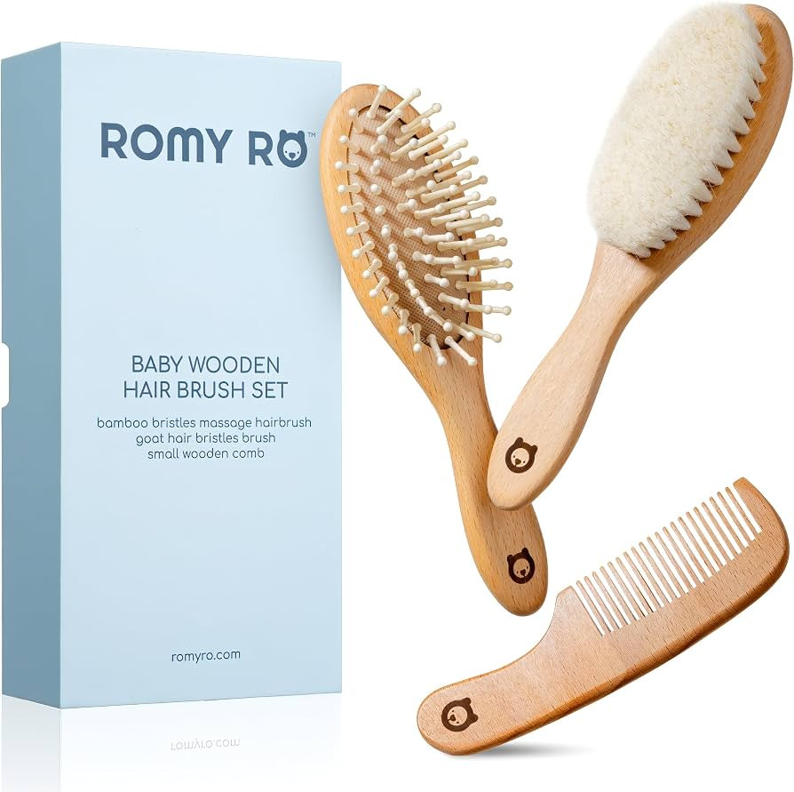 Wooden Hair Brush Set - Premium Baby Comb and Brush - Soft Natural Bristles - Organic Products - ... | Amazon (US)