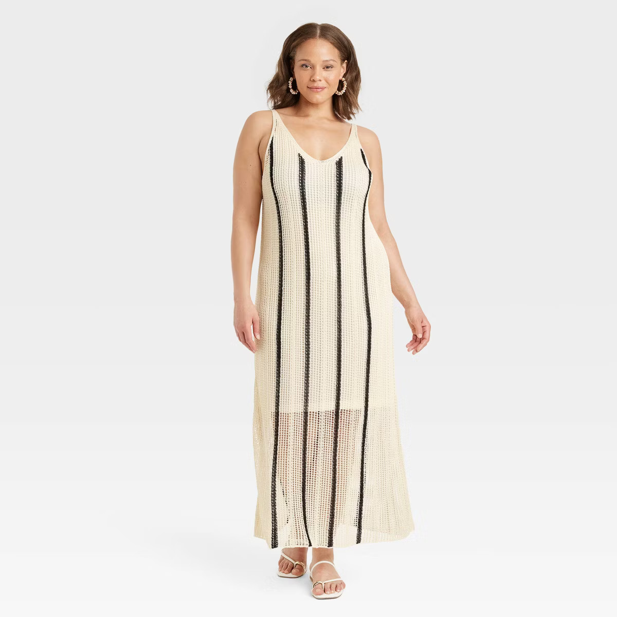 Women's Open Work Maxi Sundress - A New Day™ Cream/Black Striped | Target