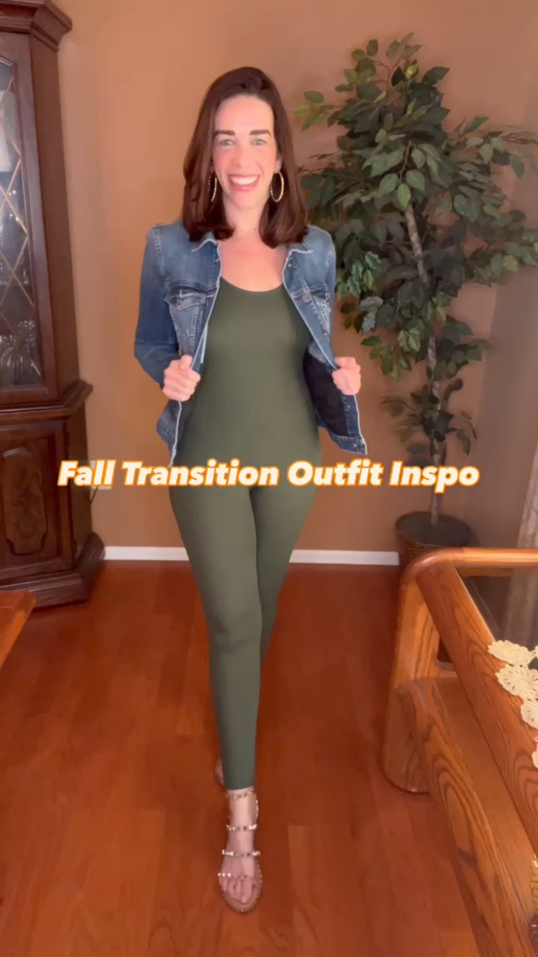 Green sleeveless ribbed bodycon jumpsuit (small). Jean jacket (4). Studded beige sandals (8.5). #jumpsuit #greenjumpsuit #sleevelessjumpsuit #ribbedjumpsuit #jacket #jeanjacket #sandals #beigesandals #studdedsandals #falltransitionoutfit #falloutfit 
Fall Outfit 

#LTKSeasonal #LTKStyleTip #LTKFindsUnder100